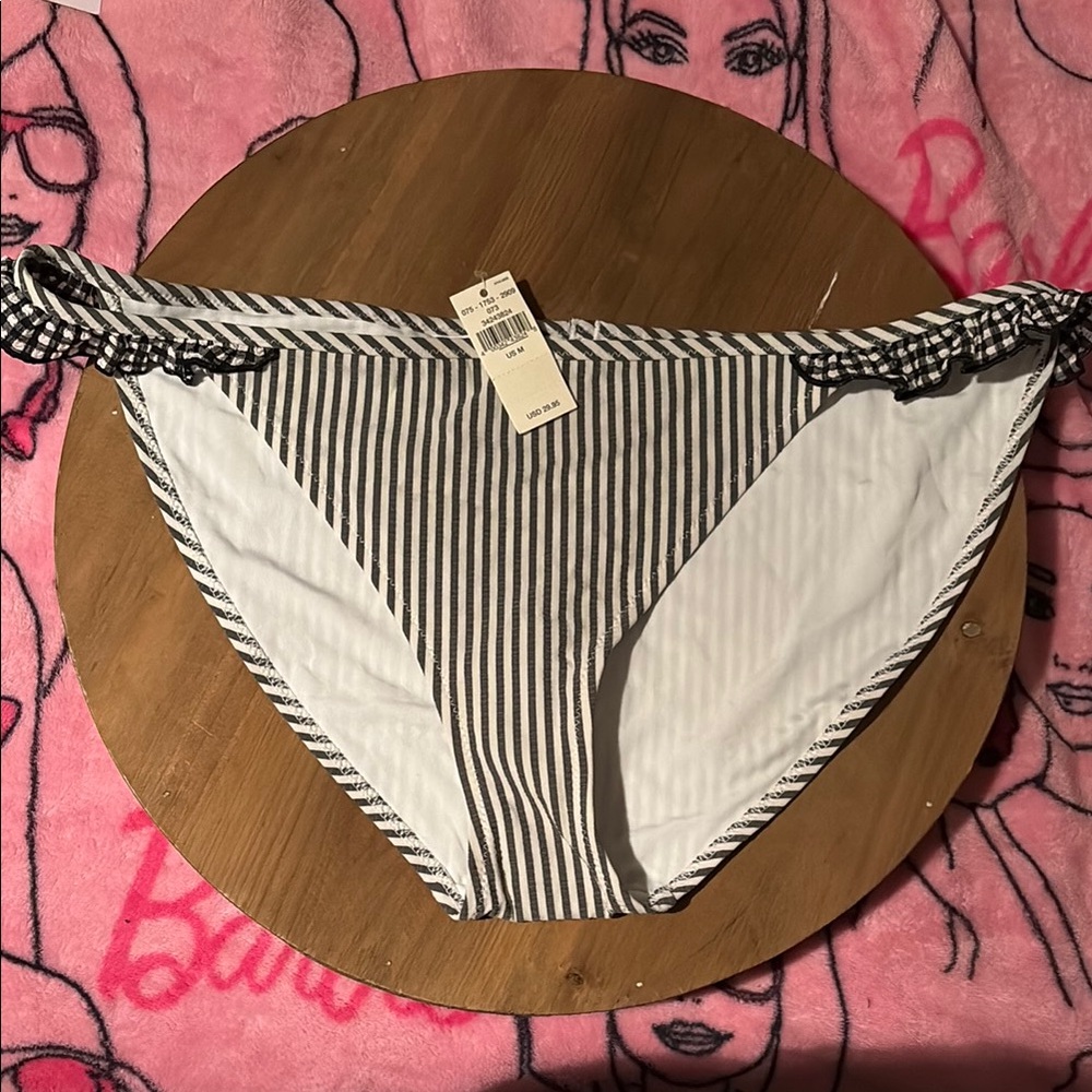 Aerie Black and White Striped Swim Bottoms